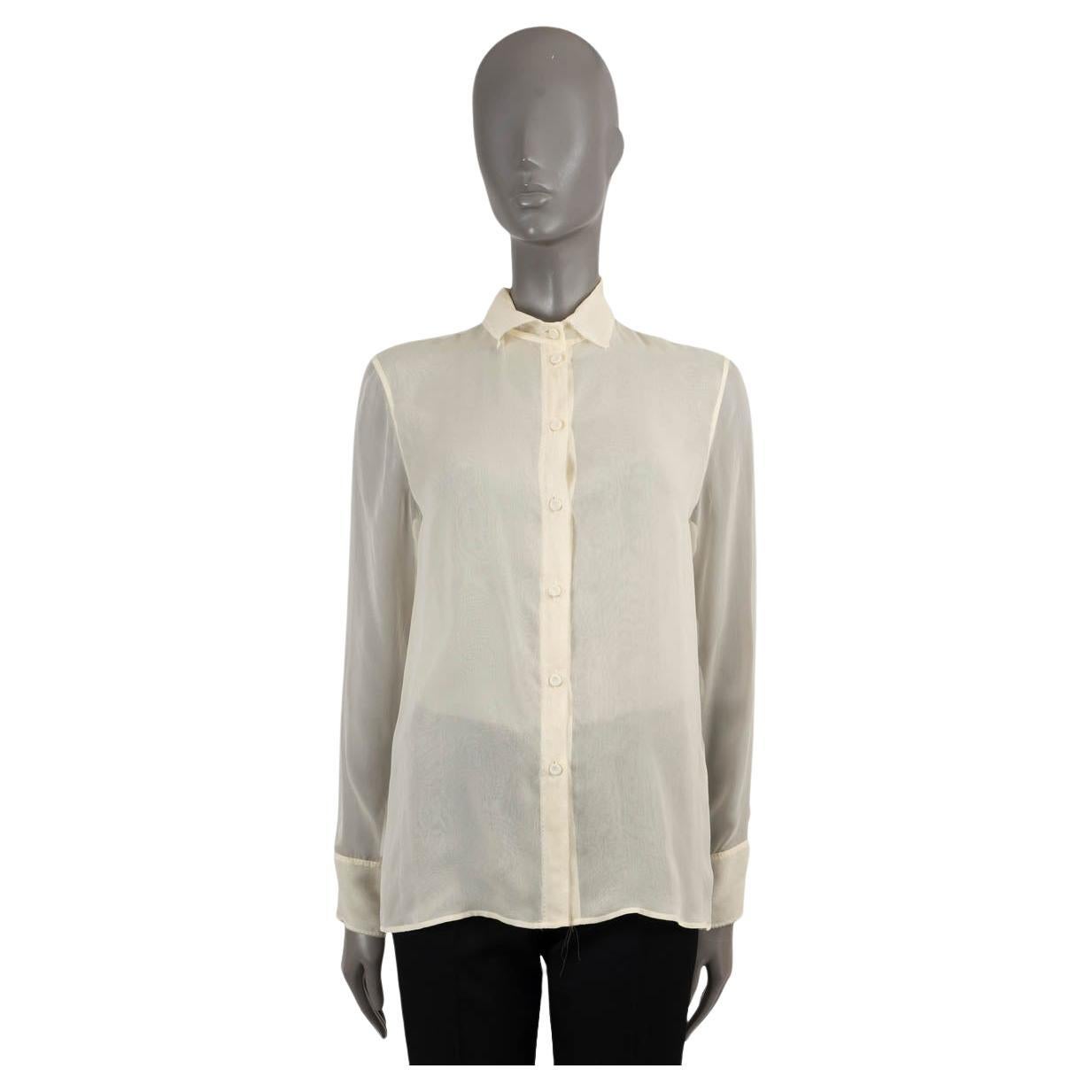 BOTTEGA VENETA cream silk FRAYED SHEER Blouse Shirt 40 S For Sale
