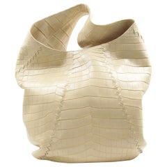 Bottega Veneta Crocodile Skin Beige Shoulder Bag