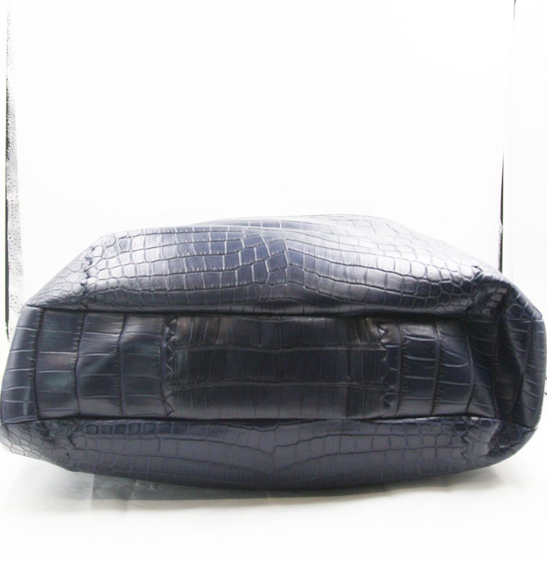 Bottega Veneta Crocodile Skin Dark Blue Shoulder Bag For Sale at 1stDibs