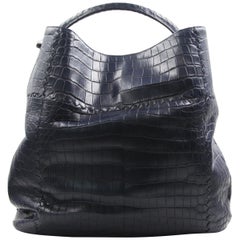 Bottega Veneta Crocodile Skin Dark Blue Shoulder Bag