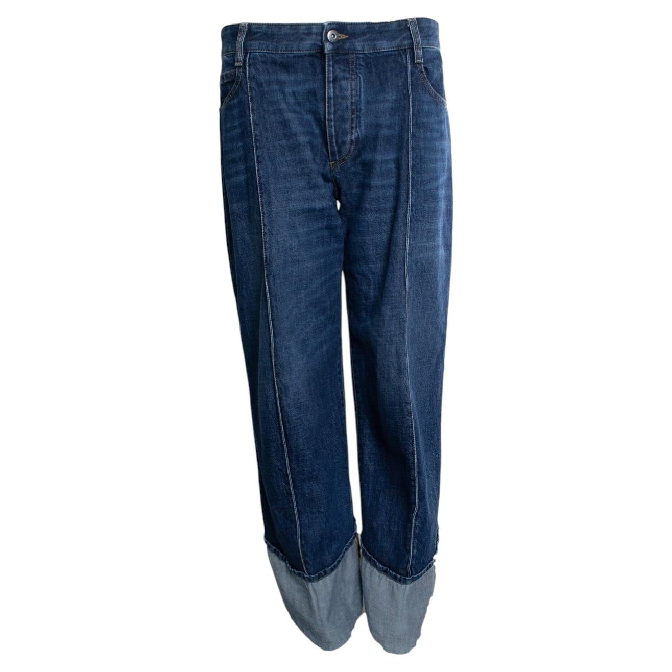 Bottega Veneta, cropped and folded jeans in blue For Sale