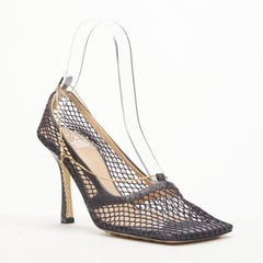 BOTTEGA VENETA DANIEL LEE black net mesh square toe gold chain heel  EU38.5