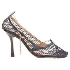 BOTTEGA VENETA DANIEL LEE black net mesh square toe gold chain heel  EU38.5