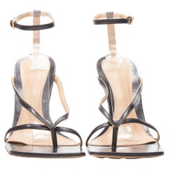 BOTTEGA VENETA DANIEL LEE black thong square toe ankle strap heel sandal EU38.5