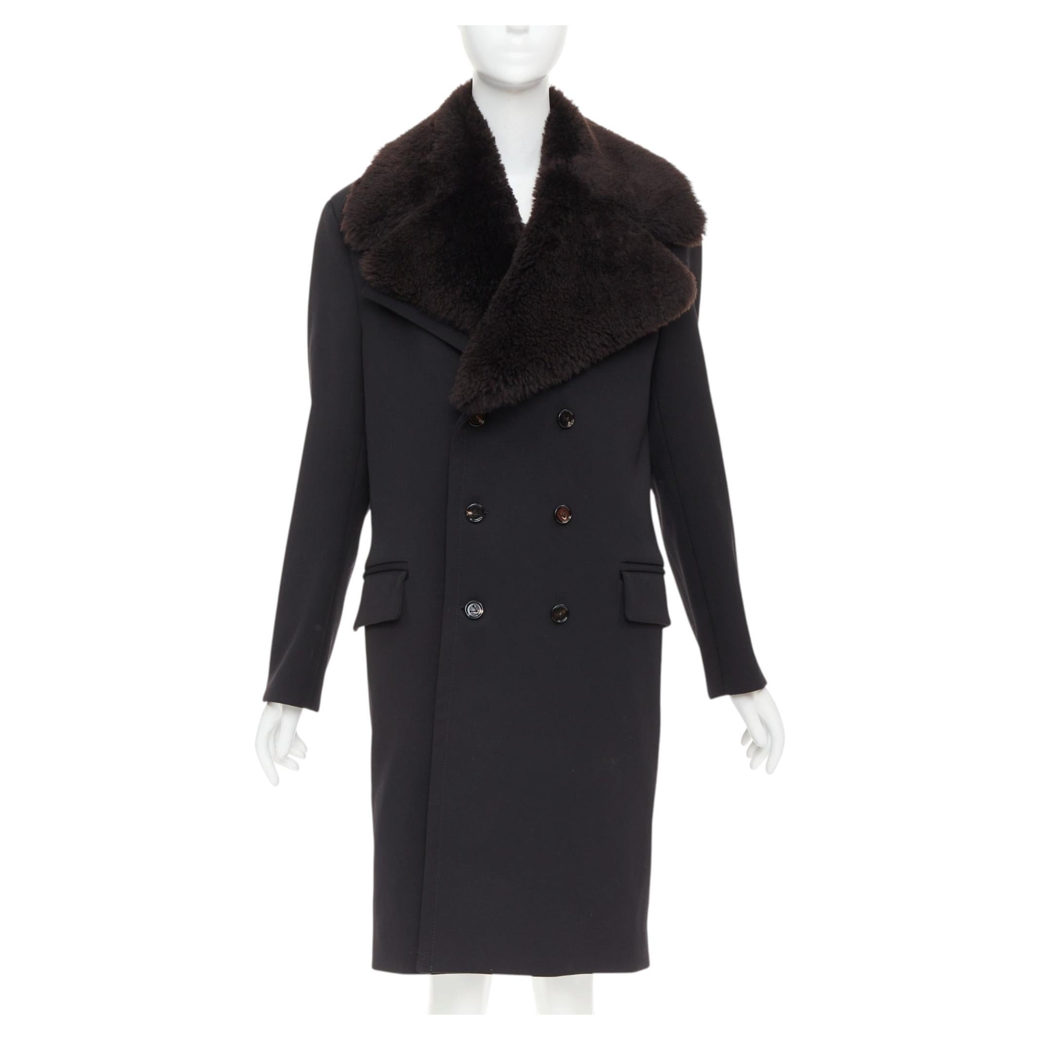 BOTTEGA VENETA Daniel Lee black wool brown lamb shearling collar  coat IT44 L