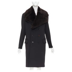 BOTTEGA VENETA Daniel Lee black wool brown lamb shearling collar  coat IT44 L