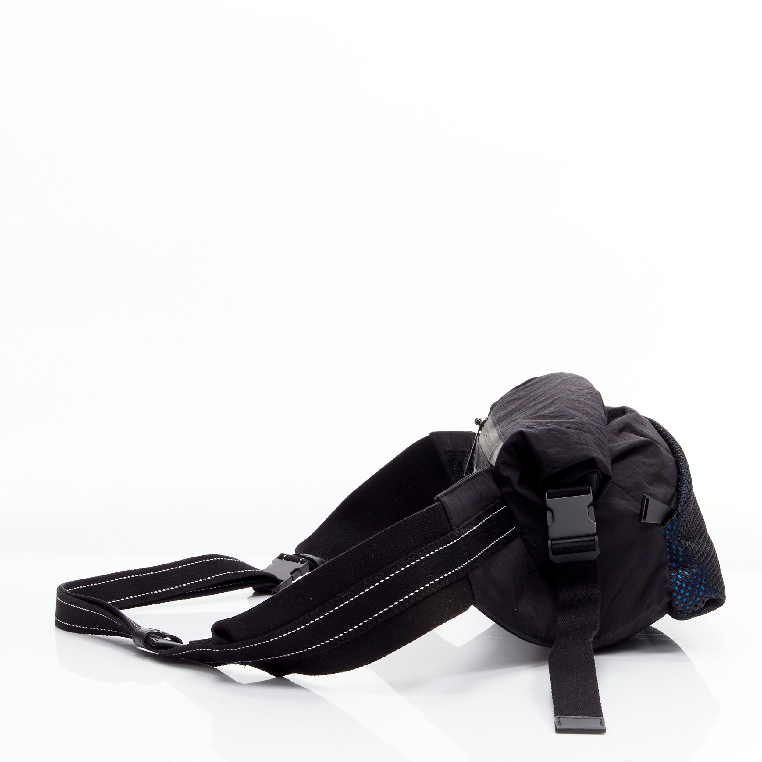 Black BOTTEGA VENETA Daniel Lee blue black nylon mesh technical buckle waist belt bag For Sale