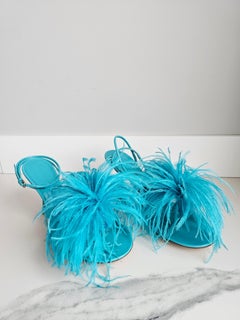 Sandali Bottega Veneta con pois a piuma turchesi di Daniel Lee, modello S9, Wardrobe02 wonderbird