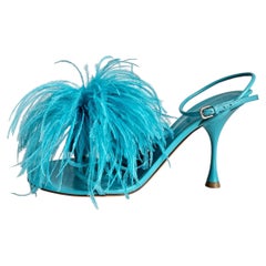 Sandali Bottega Veneta con pois a piuma turchesi di Daniel Lee, modello S9, Wardrobe02 wonderbird
