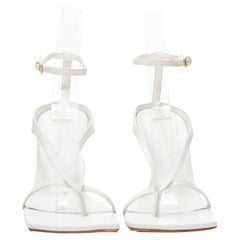 BOTTEGA VENETA DANIEL LEE white thong square toe ankle strap heel sandal EU38.5