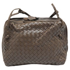 Bottega Veneta Dark Beige Intrecciato Leather Nodini Double Zip Crossbody Bag