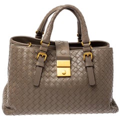 Bottega Veneta Dark Beige Intrecciato Leather Small Roma Tote