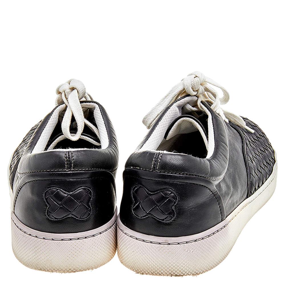 Bottega Veneta Dark Blue/Black Intrecciato Leather Low Top Sneakers Size 42 1