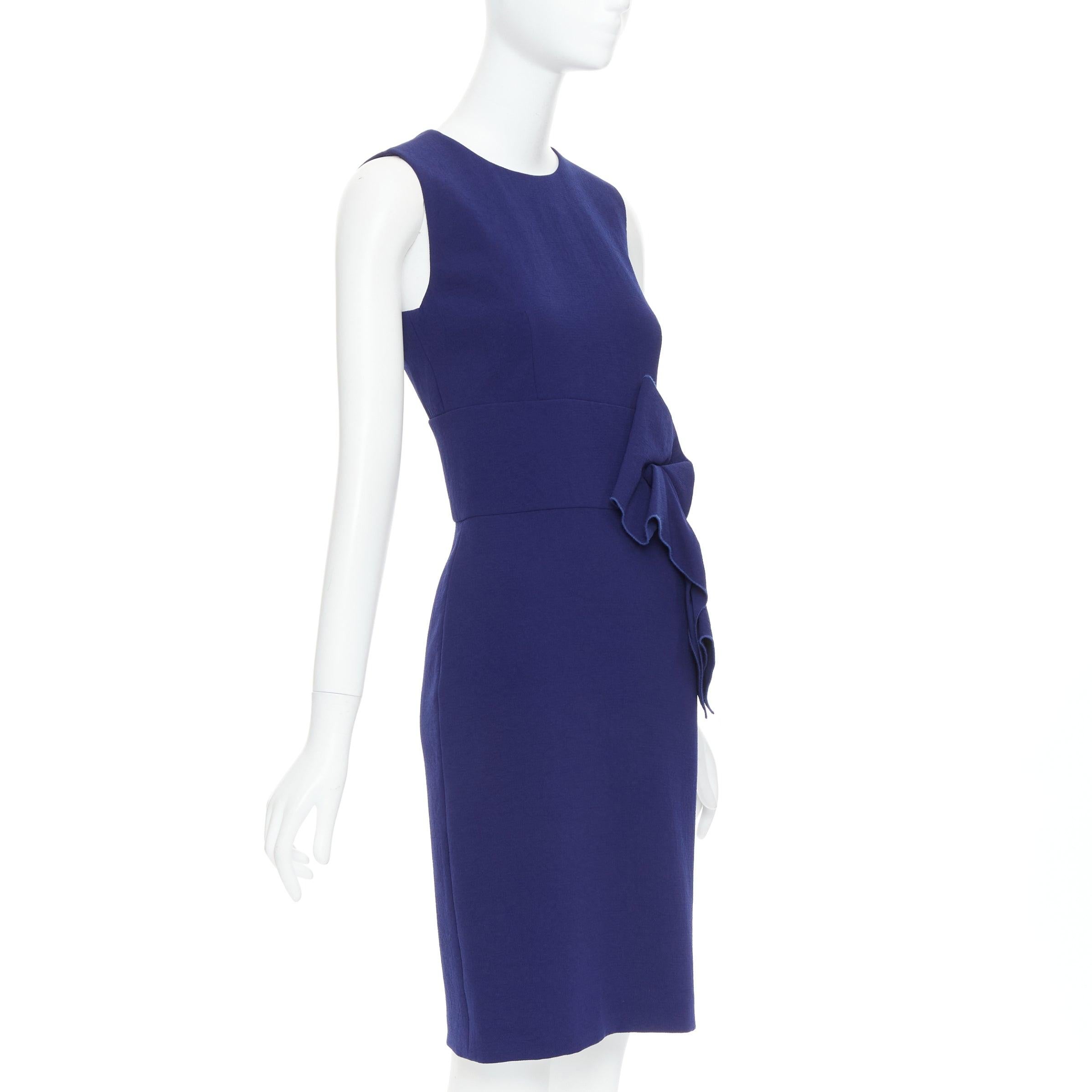 Blue BOTTEGA VENETA dark blue crepe draped applique knee shift dress IT38 XS