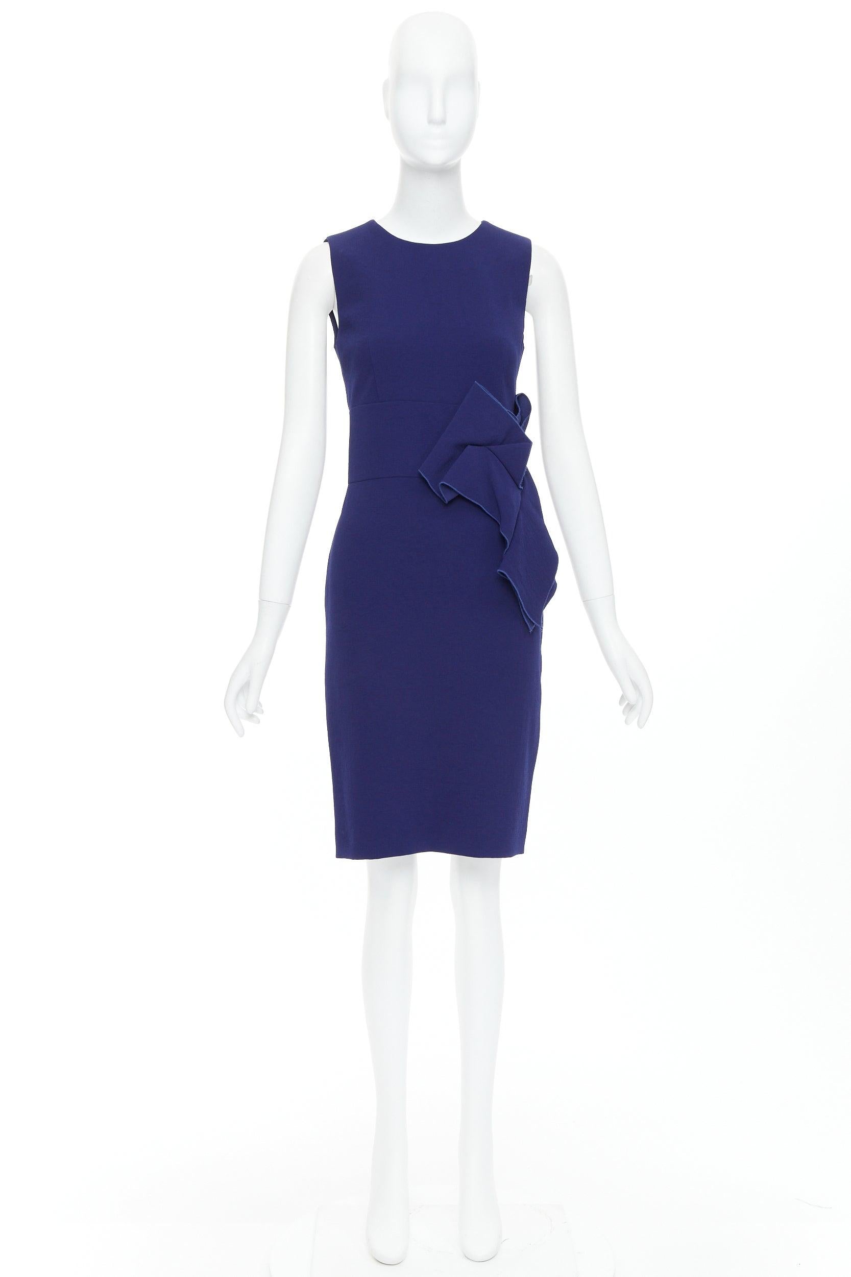 BOTTEGA VENETA dark blue crepe draped applique knee shift dress IT38 XS 4