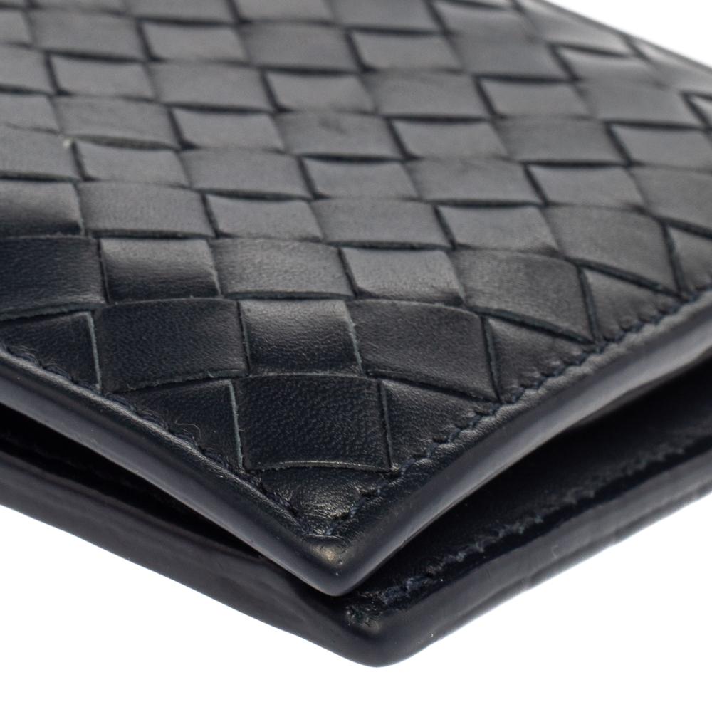 Women's Bottega Veneta Dark Blue Intrecciato Leather Bifold Wallet