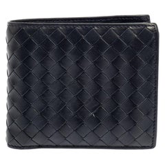 Bottega Veneta Dark Blue Intrecciato Leather Bifold Wallet