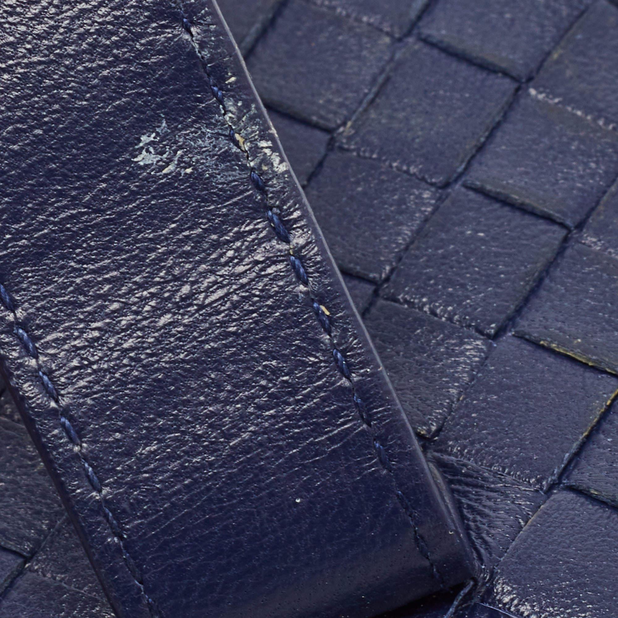 Black Bottega Veneta Dark Blue Intrecciato Leather Phone Case For Sale