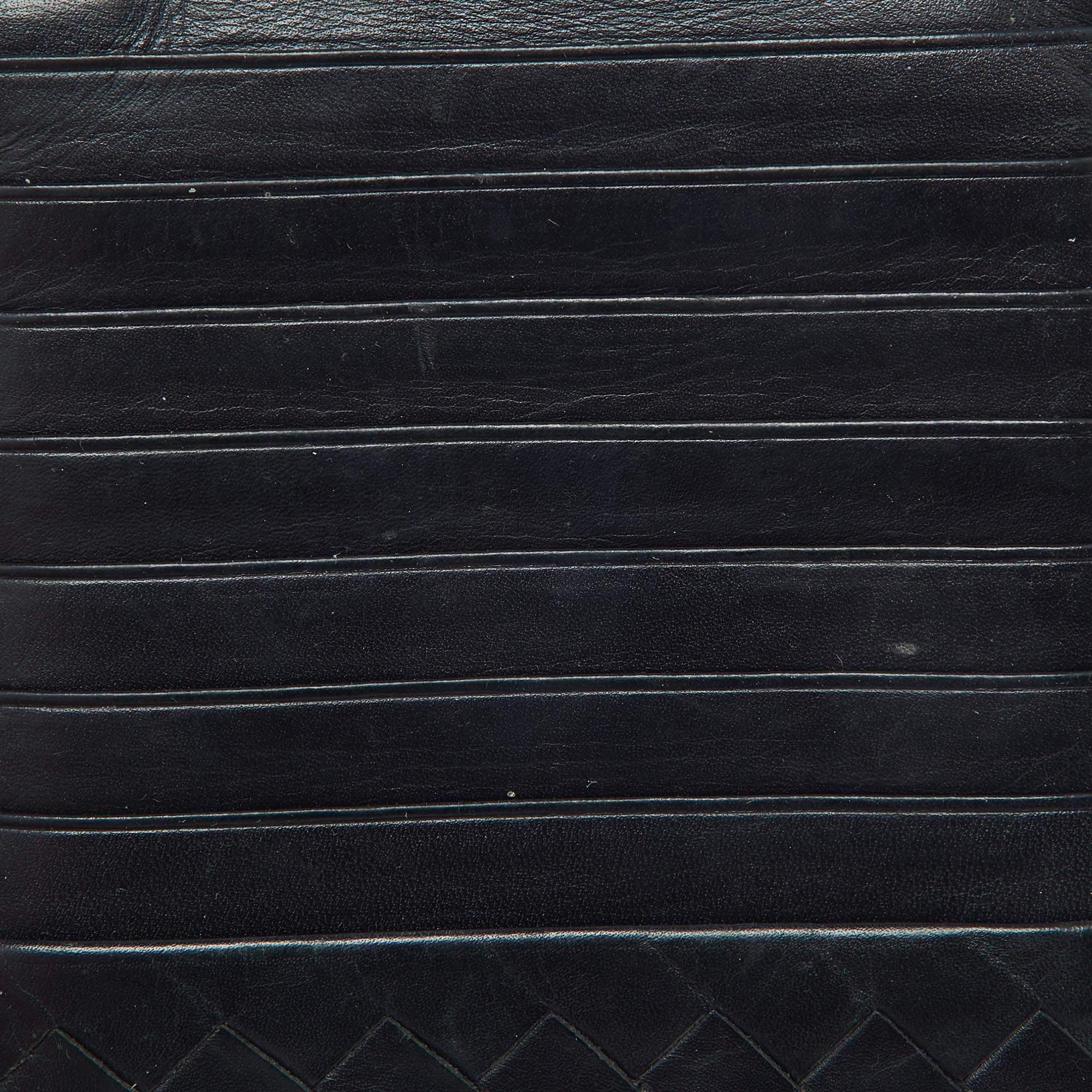 Bottega Veneta Dunkelblauer Intrecciato Kartenetui mit Reißverschluss aus Leder Damen