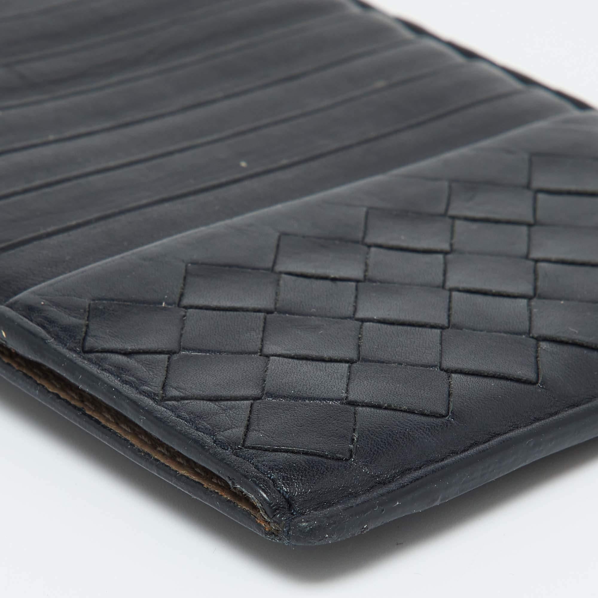 Bottega Veneta Dunkelblauer Intrecciato Kartenetui mit Reißverschluss aus Leder 3