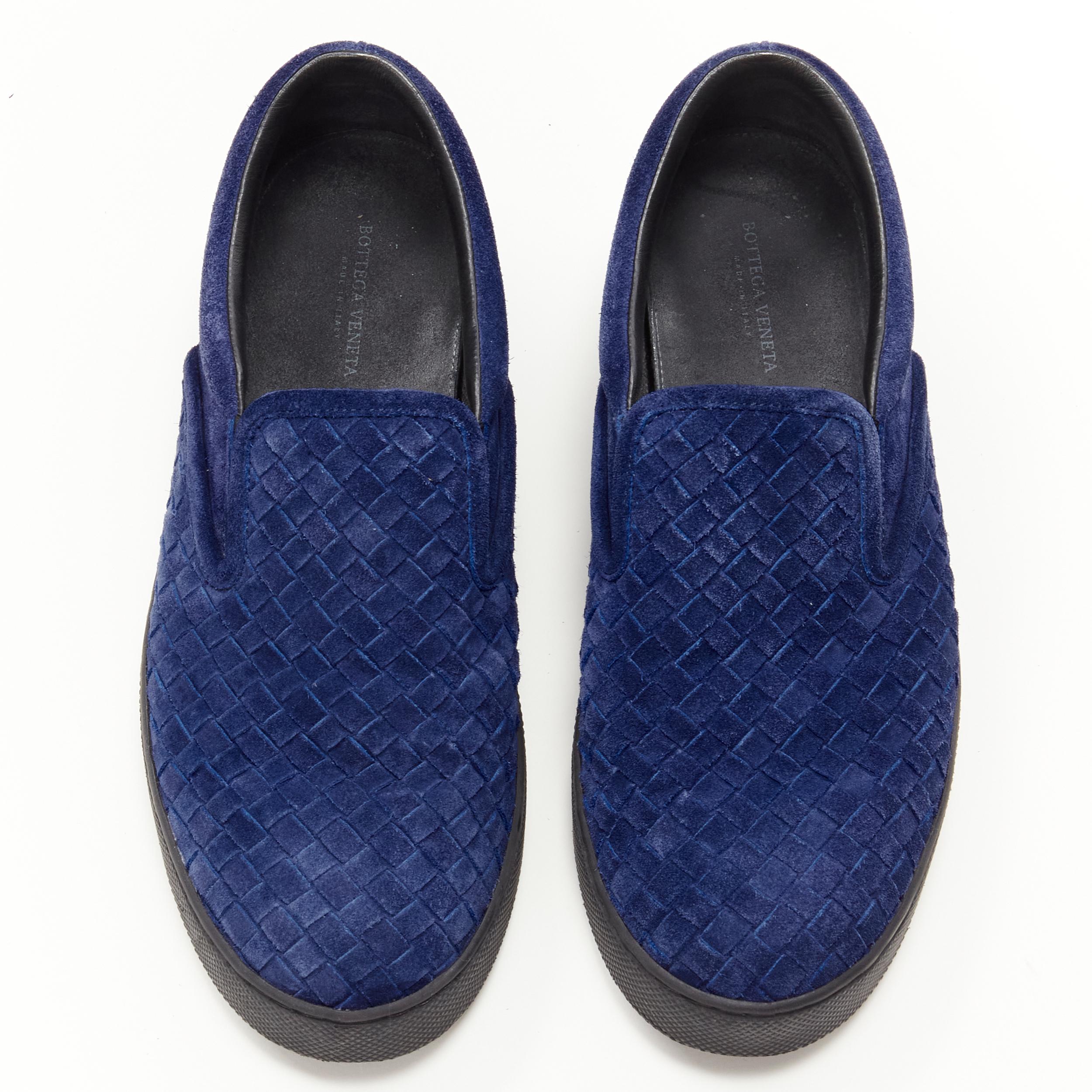 Purple BOTTEGA VENETA dark blue suede Intrecciato woven suede black skate sneaker EU41 For Sale