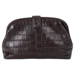 BOTTEGA VENETA dark brown 2017 LAUREN 1980 CROCODILE Clutch Bag