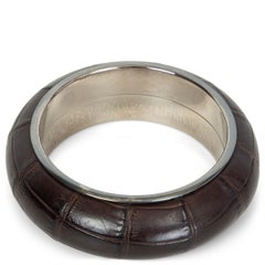 BOTTEGA VENETA dark brown CROC Bangle Bracelet