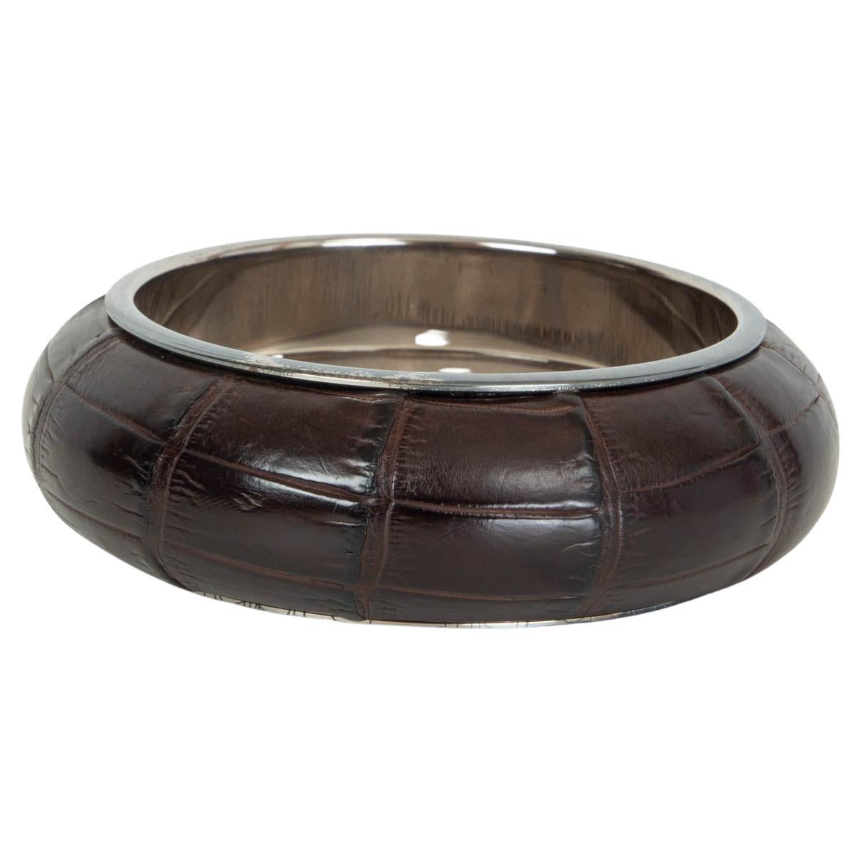 BOTTEGA VENETA dark brown CROC Bangle Bracelet For Sale