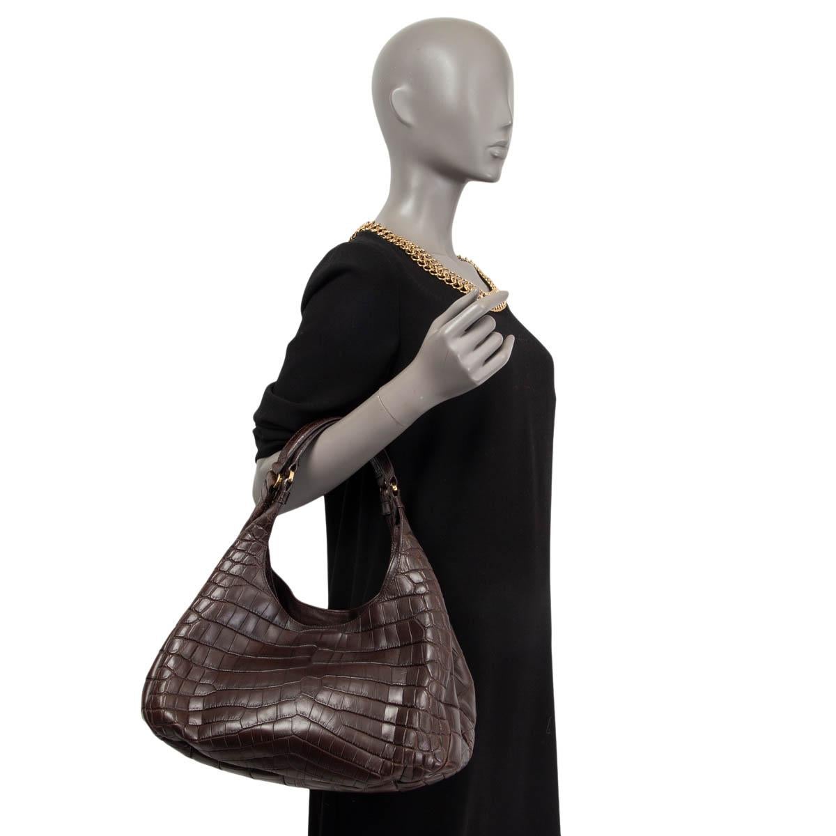 BOTTEGA VENETA dark brown CROCODILE CAMPANA MEDIUM HOBO Bag For Sale 1