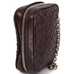BOTTEGA VENETA dark brown Intrecciato eather MINI CHAIN ZIP Bag