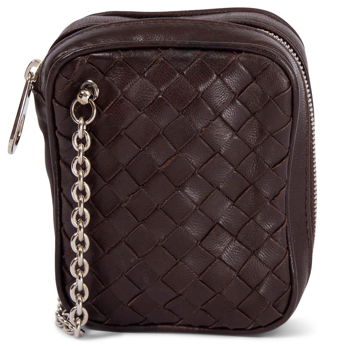 Black BOTTEGA VENETA dark brown Intrecciato eather MINI CHAIN ZIP Bag For Sale