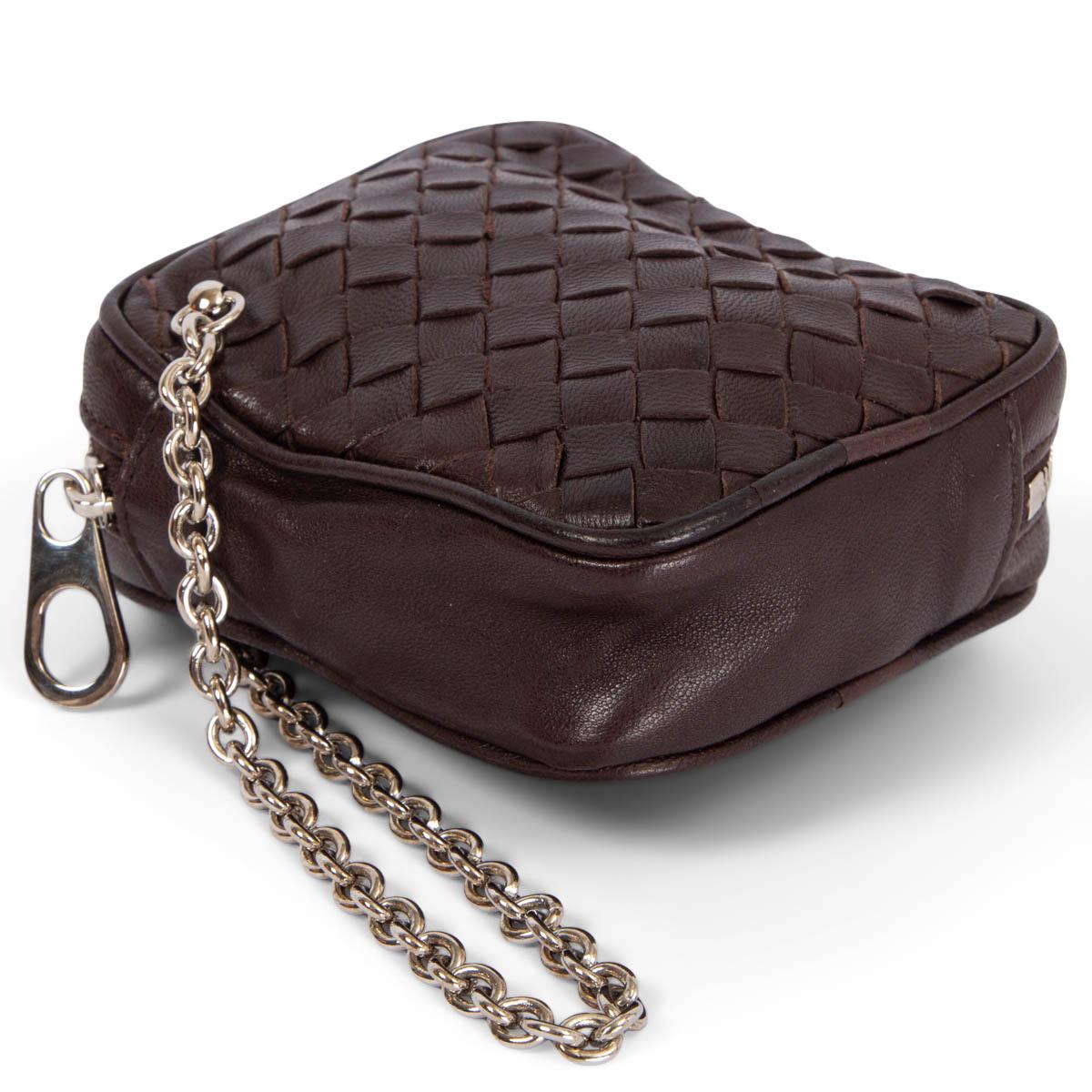 Women's BOTTEGA VENETA dark brown Intrecciato eather MINI CHAIN ZIP Bag For Sale