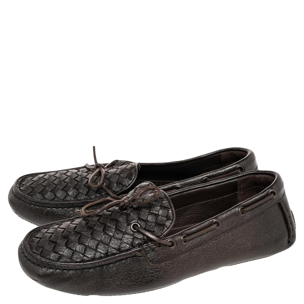 Men's Bottega Veneta Dark Brown Intrecciato Leather Bow Slip On Loafers Size 41
