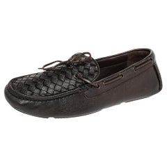 Bottega Veneta Dark Brown Intrecciato Leather Bow Slip On Loafers Size 41