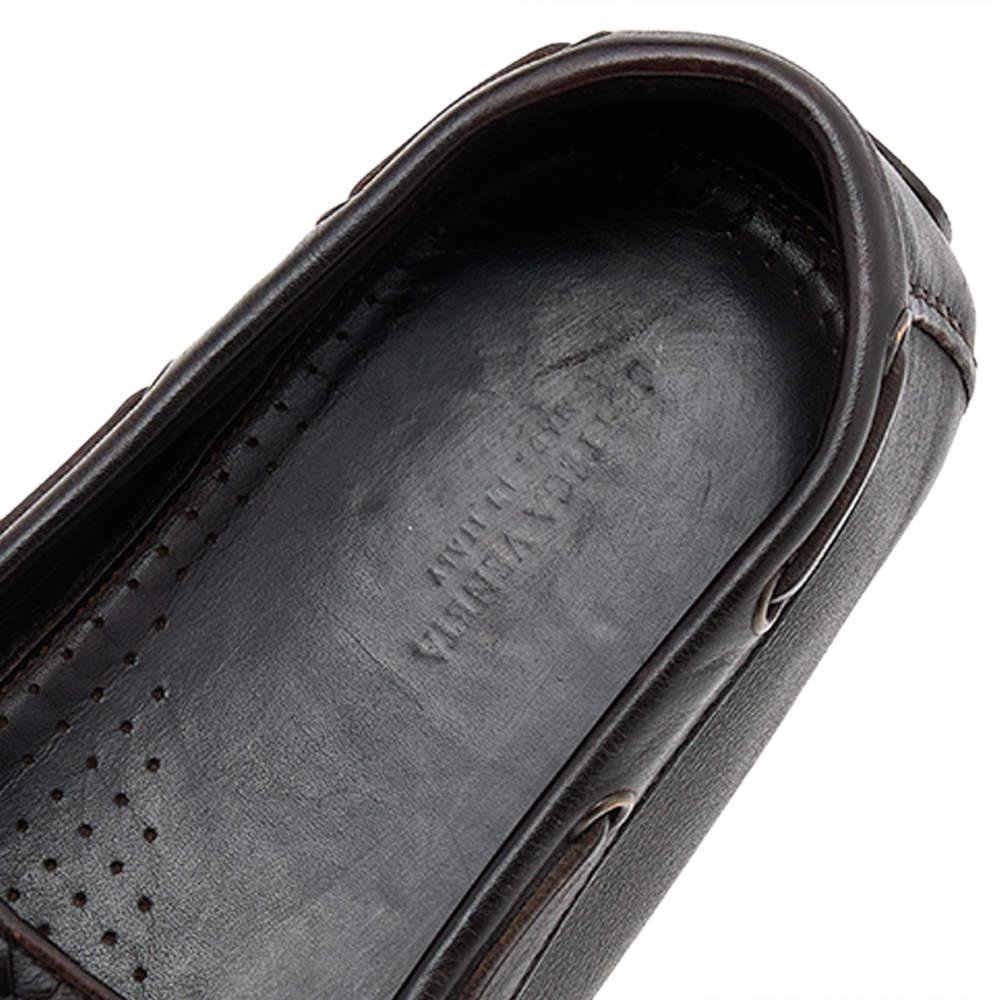 Men's Bottega Veneta Dark Brown Intrecciato Leather Bow Slip On Loafers Size 45 For Sale