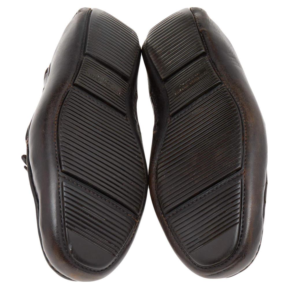 Bottega Veneta Dark Brown Intrecciato Leather Bow Slip On Loafers Size 45 For Sale 2