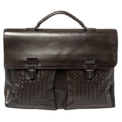 Bottega Veneta Dark Brown Intrecciato Leather Briefcase