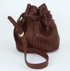 BOTTEGA VENETA Dark Brown Intrecciato Leather Bucket Handbag