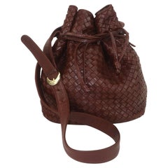 BOTTEGA VENETA Dark Brown Intrecciato Leather Bucket Handbag