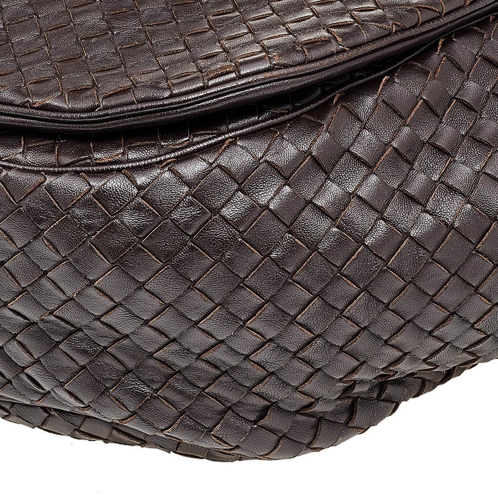 Bottega Veneta Dark Brown Intrecciato Leather Drawstring Flap Crossbody Bag 3