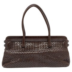 Bottega Veneta Dark Brown Intrecciato Leather Frame Satchel