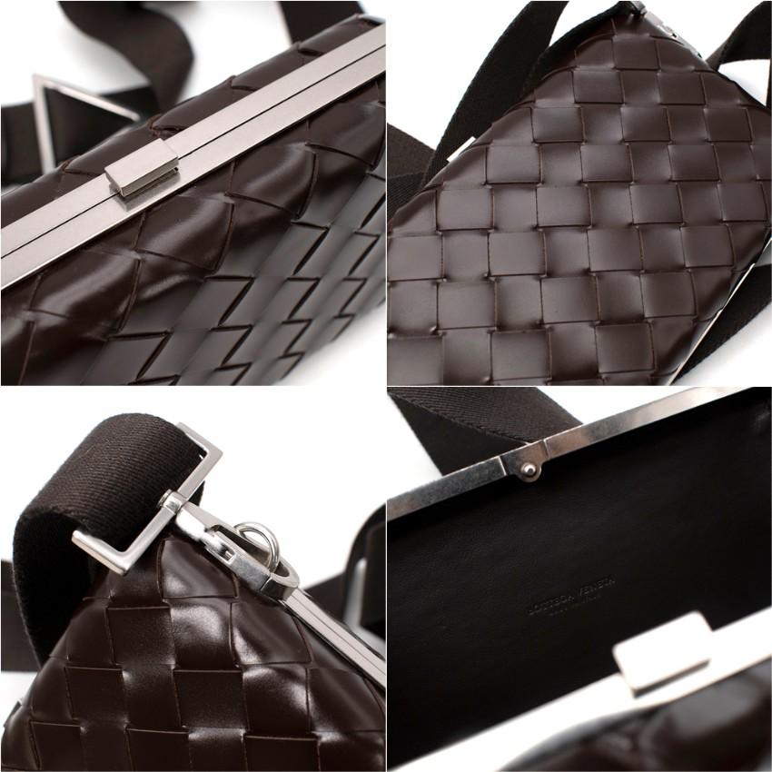 Women's Bottega Veneta Dark Brown Intrecciato Leather Hardcase Crossbody Bag For Sale