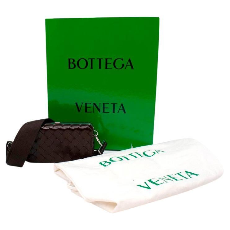 Bottega Veneta Dark Brown Intrecciato Leather Hardcase Crossbody Bag For Sale