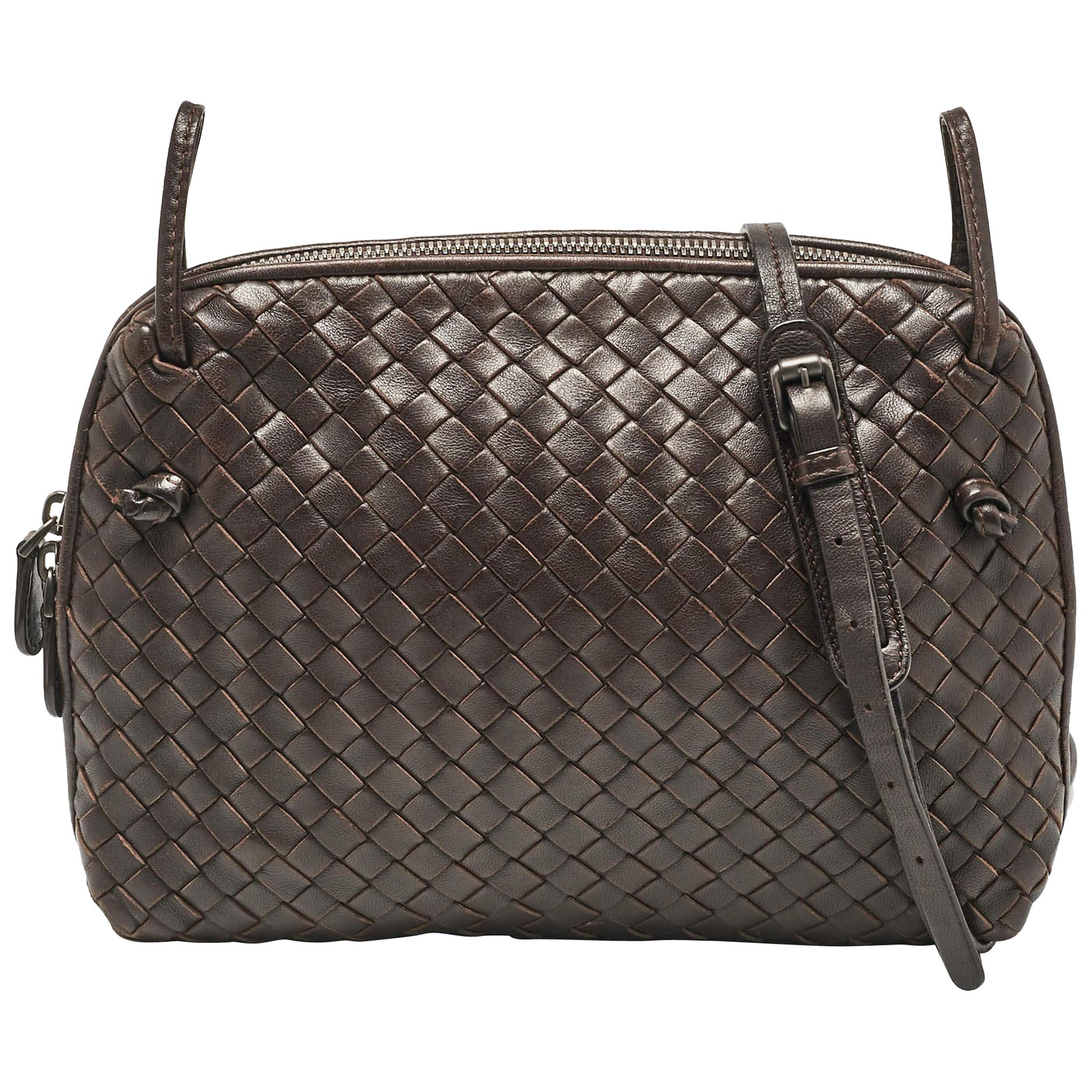 Bottega Veneta Dark Brown Intrecciato Leather Leather Nodini Crossbody Bag