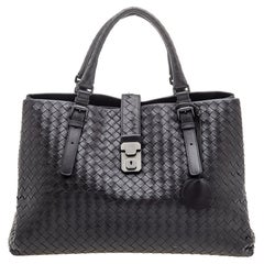 Bottega Veneta Dunkelbraun Intrecciato Leder Medium Roma Tragetasche Medium