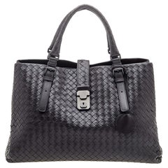 Bottega Veneta Tote Media Roma in Pelle Intrecciata Marrone Scuro