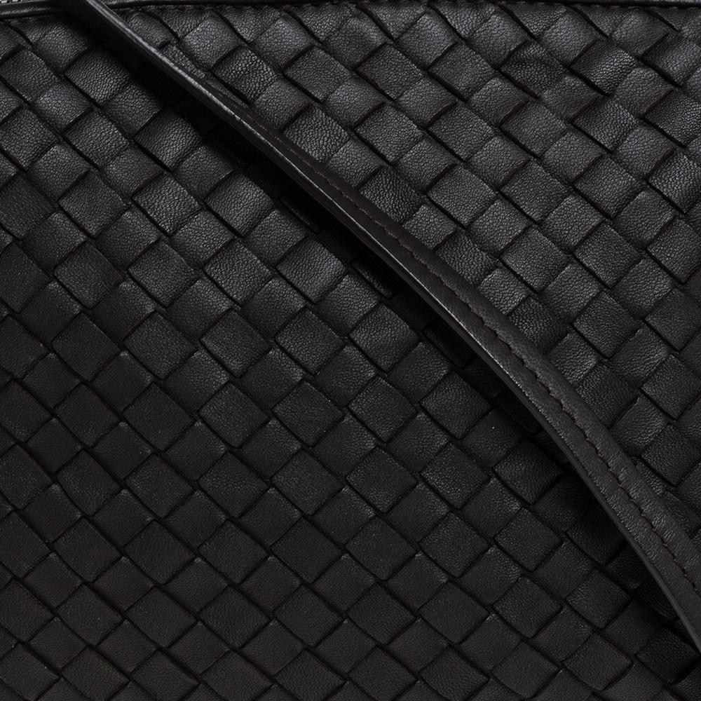 Black Bottega Veneta Dark Brown Intrecciato Leather Nodini Crossbody Bag
