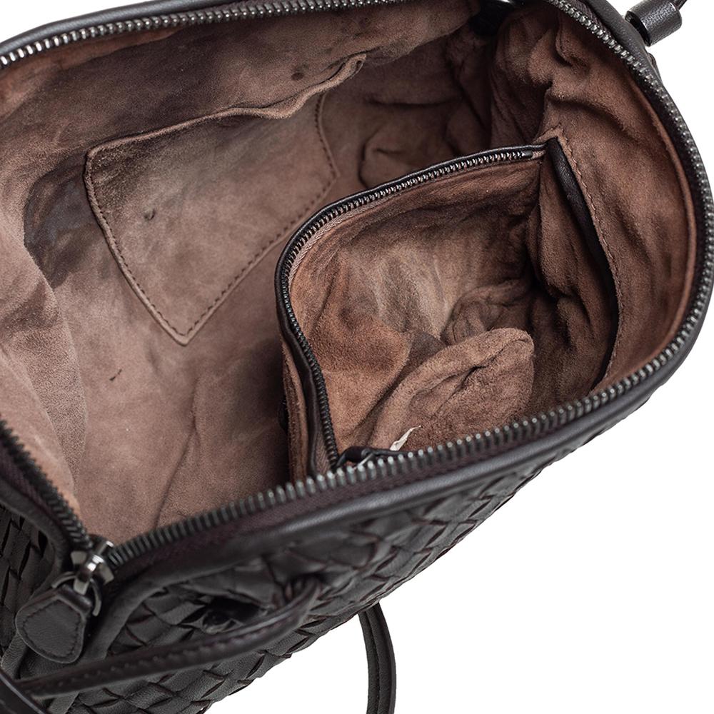 Women's Bottega Veneta Dark Brown Intrecciato Leather Nodini Crossbody Bag