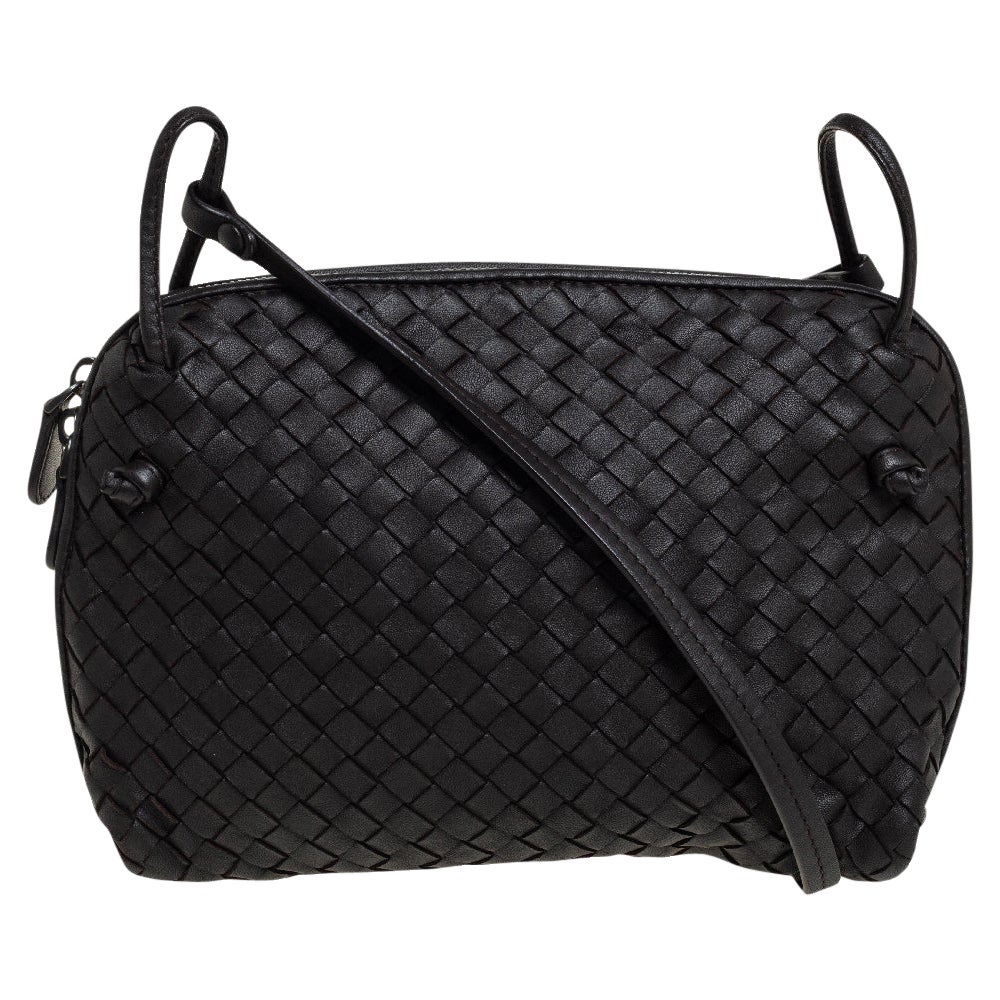 Bottega Veneta Dunkelbraun Intrecciato Leder Nodini Crossbody Tasche