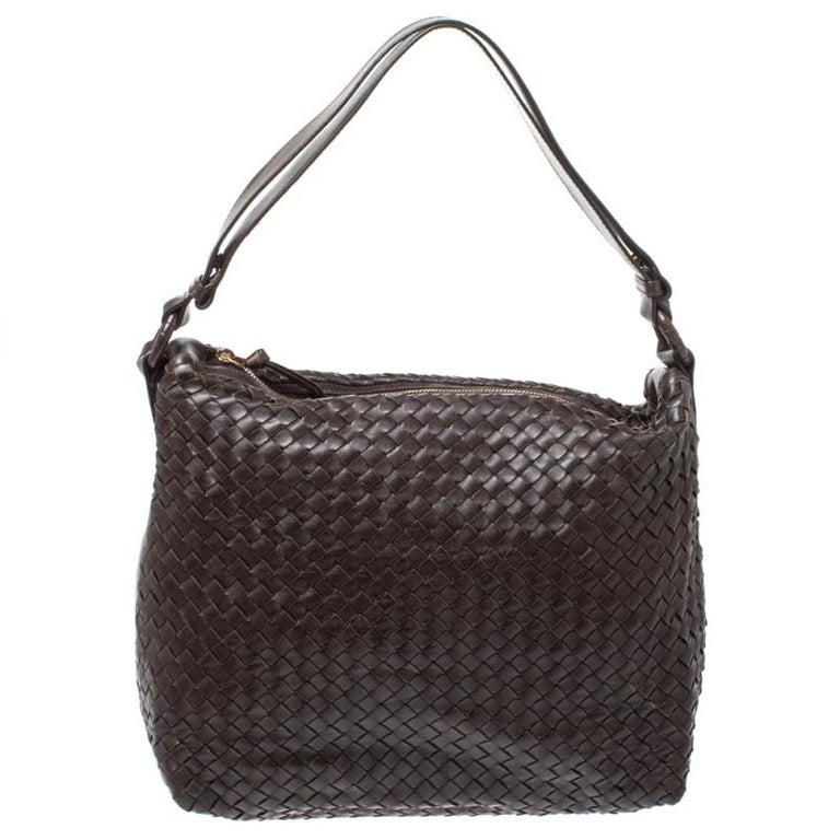 Bottega Veneta Dark Brown Intrecciato Leather Pyramid Shoulder Bag at ...
